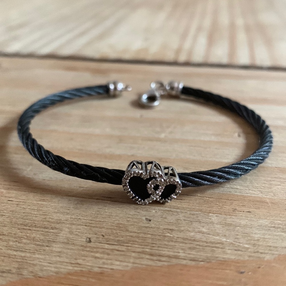 Double Heart Black Cable Bracelet